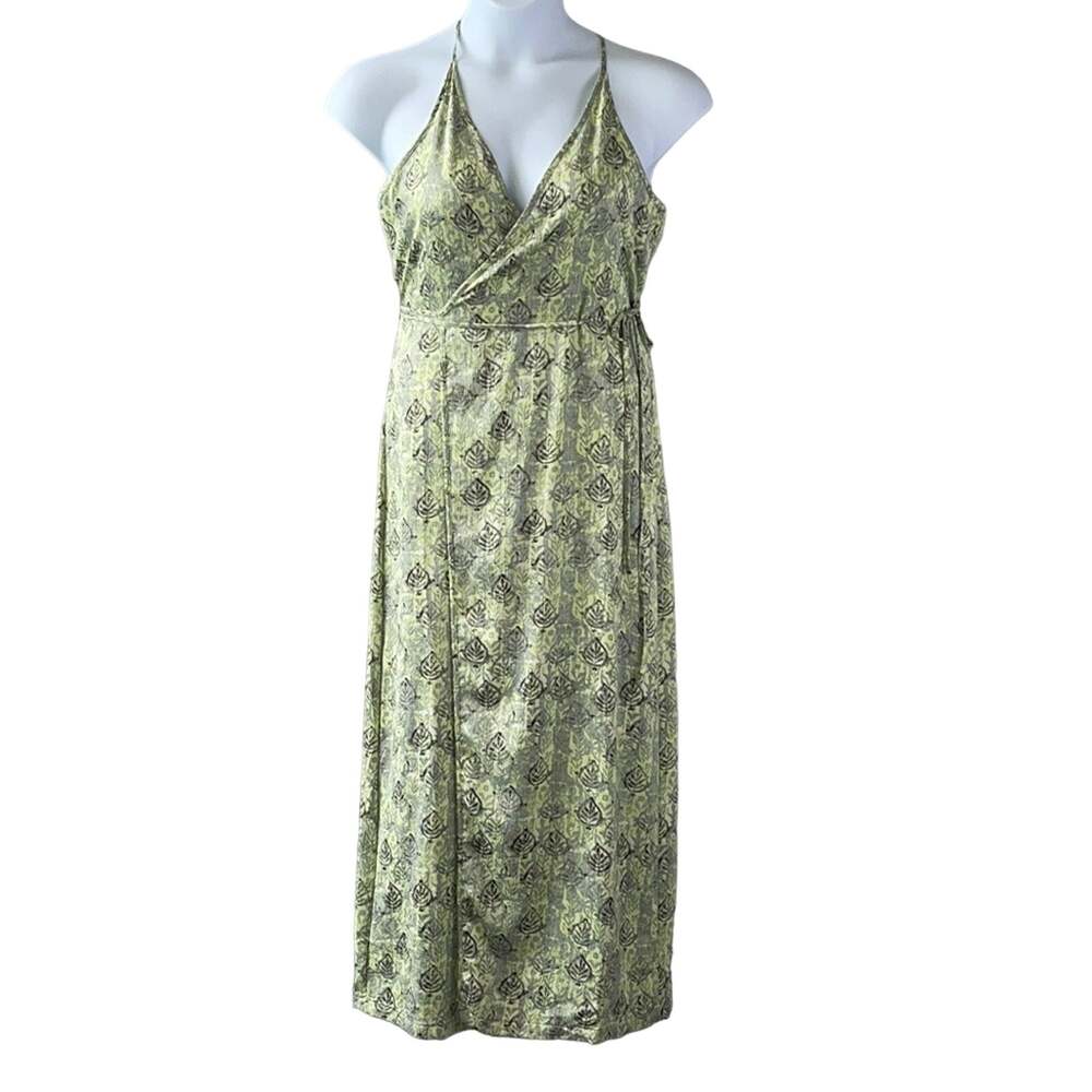 Lou & Grey Hammered Satin Leaf Print Maxi Dress Size S